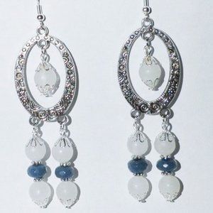 Blue Topaz & Snow Quartz Earrings